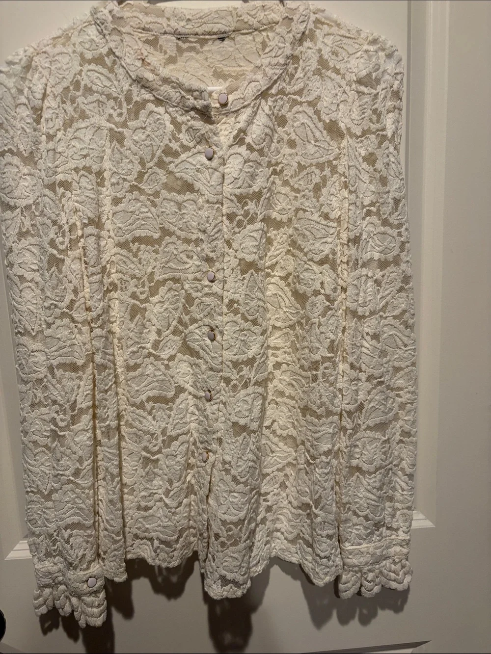 Cream Lace Button-Front Women’s Top